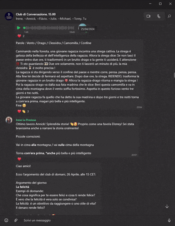 Anteprima del gruppo WhatsApp Club di Conversazione con Irene